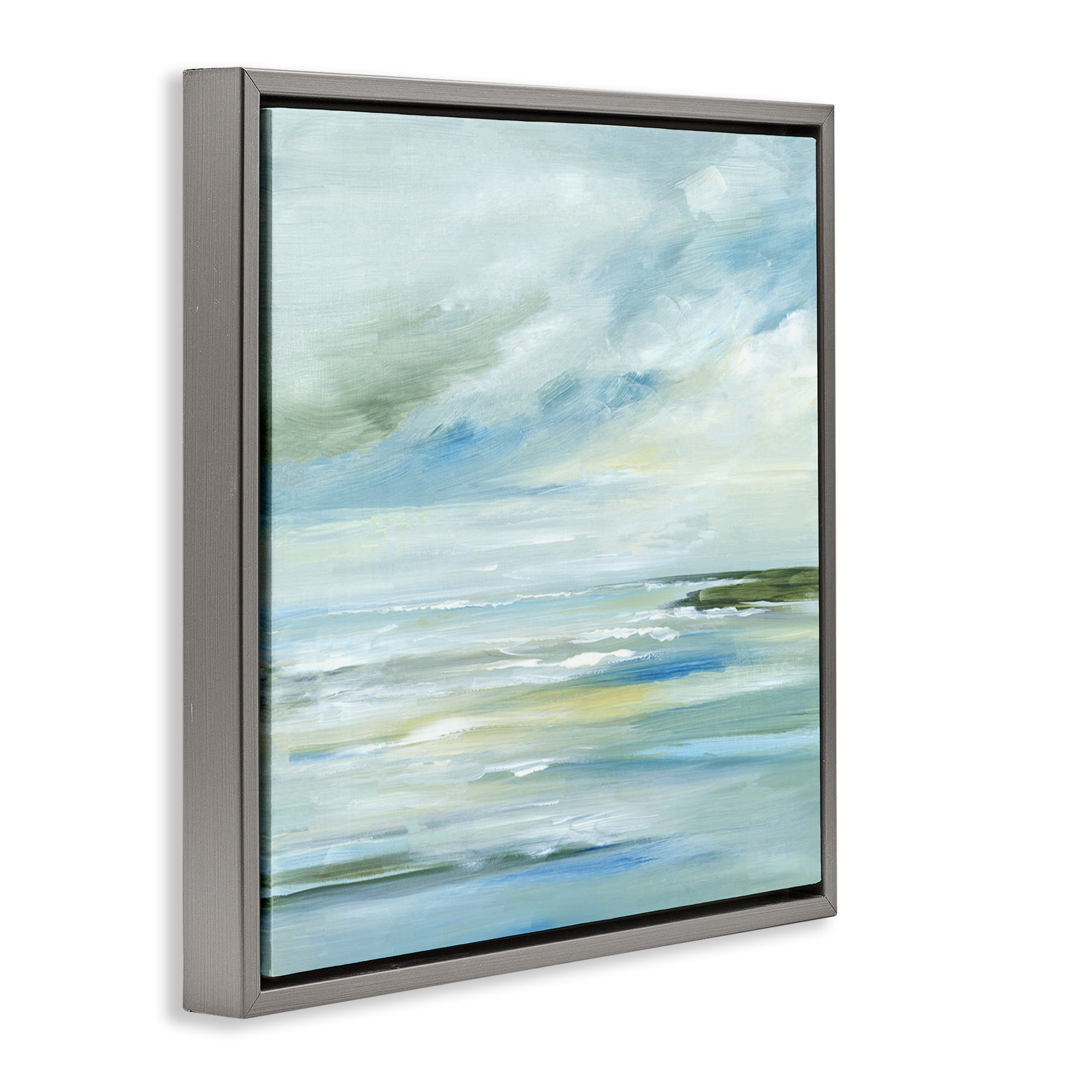 Stupell Industries Cloudy Blue Beach Impression Landscape & Nature Painting Gray Floater Framed Canvas Art Print Wall Art, 18 x 18