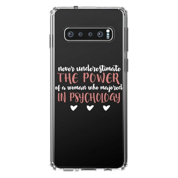 DistinctInk Clear Shockproof Hybrid Case for Samsung Galaxy S10  PLUS (6.4" Screen) - TPU Bumper Acrylic Back Tempered Glass Screen Protector - Never Underestimate Woman in Psychology