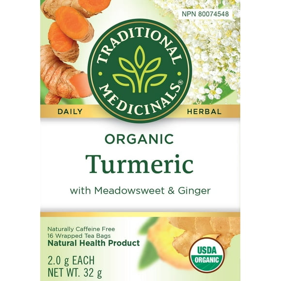 Traditional Medicinals Turmeric with Meadowsweet & Ginger, 16 Wrapped Tea Bags