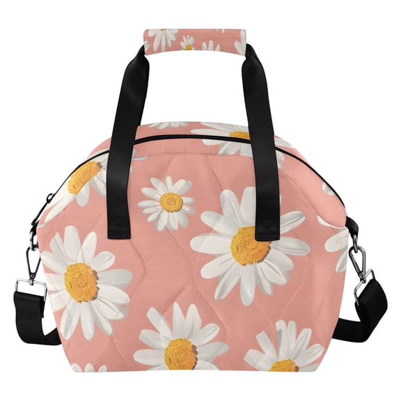White Daisies Insulated Lunch Bag Reusable Quilted Lunch Box Waterproof Leakproof Lunch Container