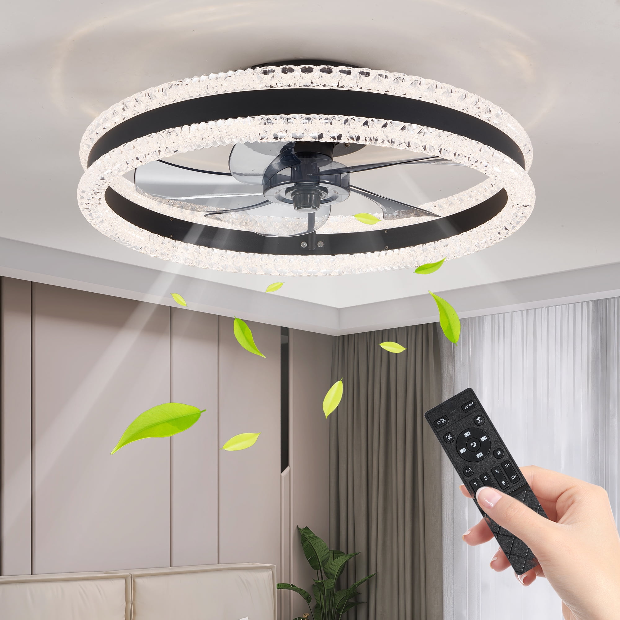 Miniyam Smart Ceiling Fan with Light – Flush Mount LED Design, APP & Remote Control, Dimmable with 3 CCT, Quiet, 6 Speeds, Wall Mount