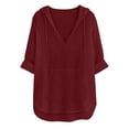 thumbnail image 6 of Women's Beach Cover Up Hoodies Sweatshirt Long Sleeve Sun Protection V Neck Breathable Shirt Top with Pockets Wine XL, 6 of 7