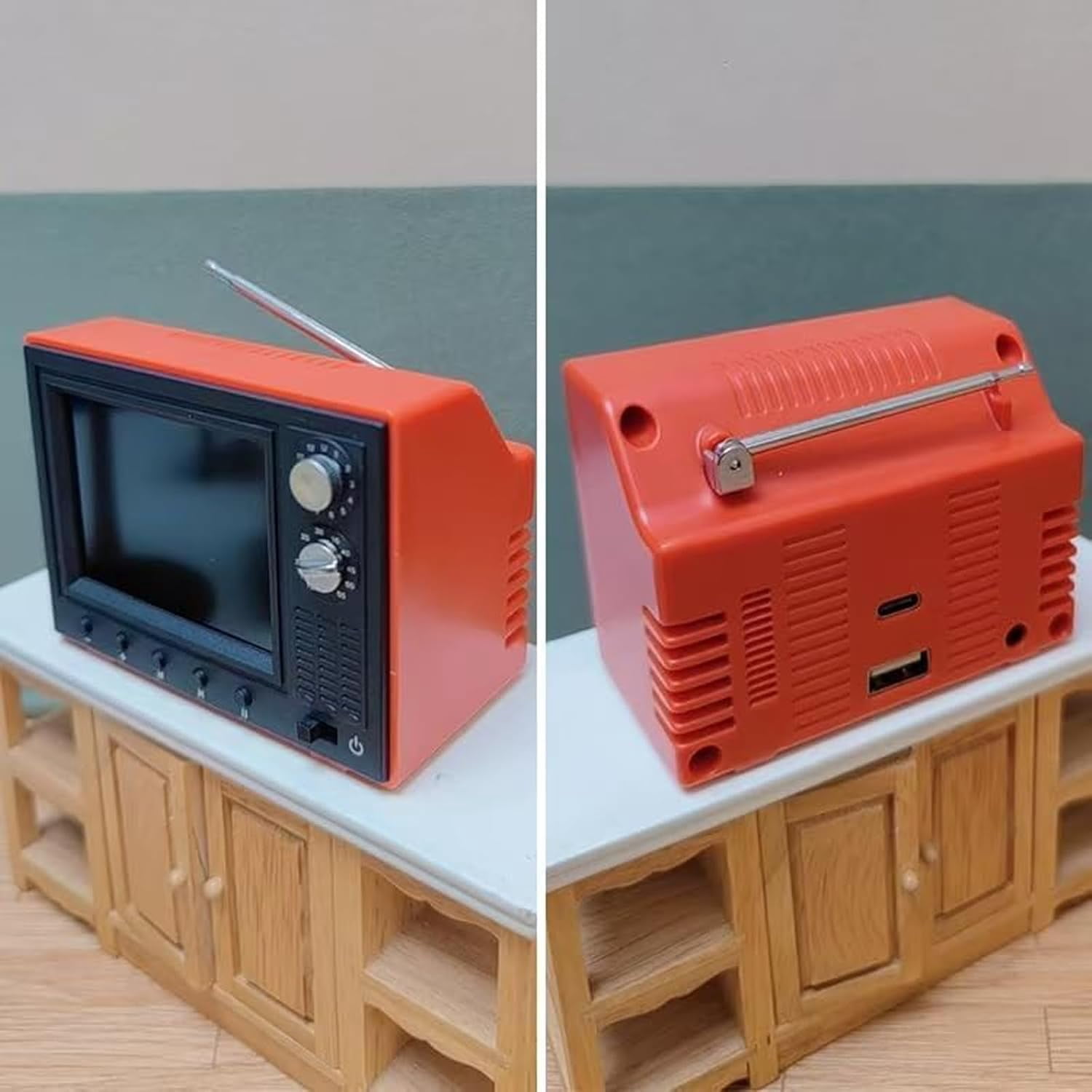 Tiny Retro Television, 2.4 Inch Mini TV for Dollhouse with USB and Battery(XX)