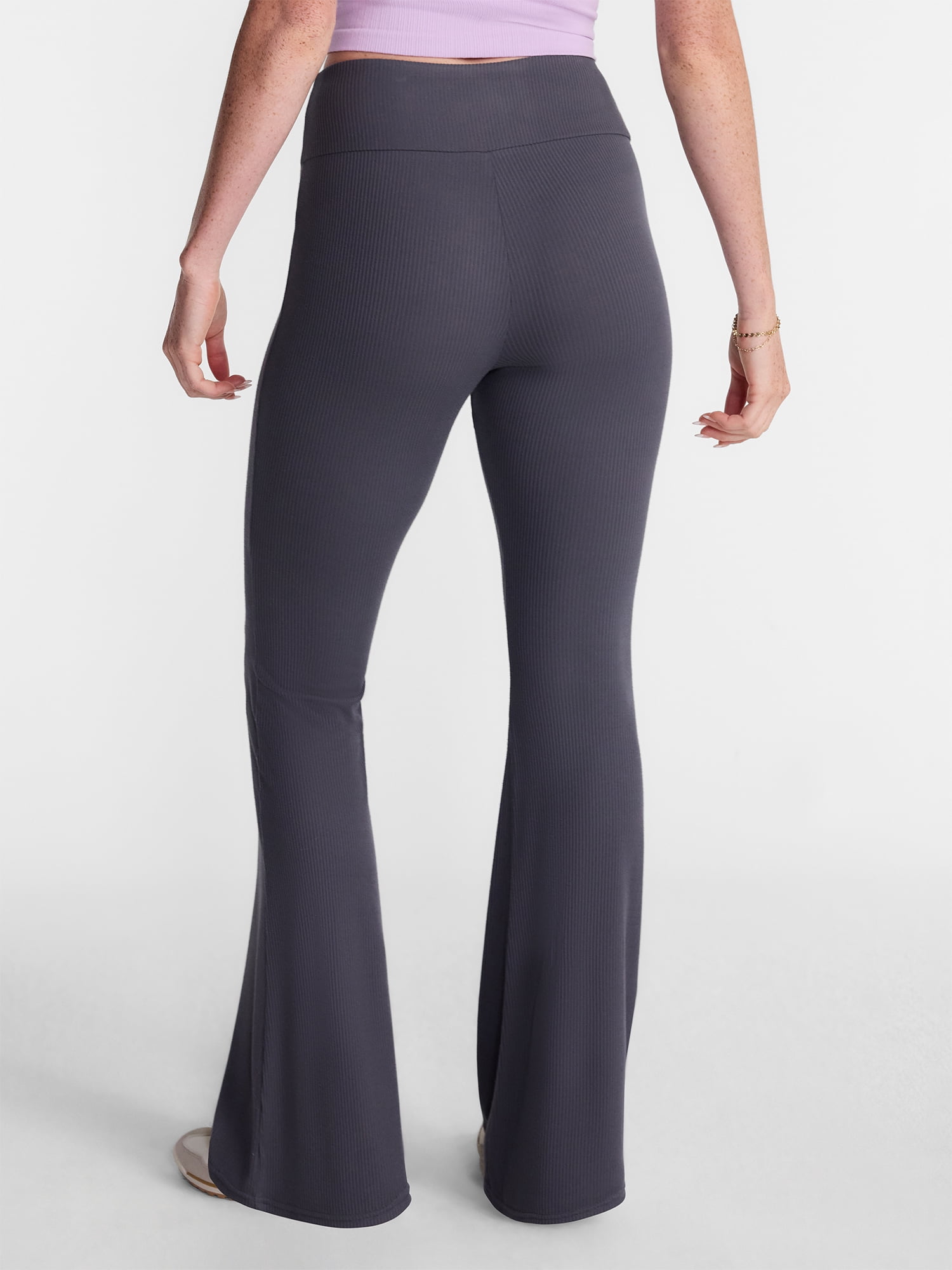 No Boundaries Ribbed Flare Pants for Women High Rise Slim Fit with