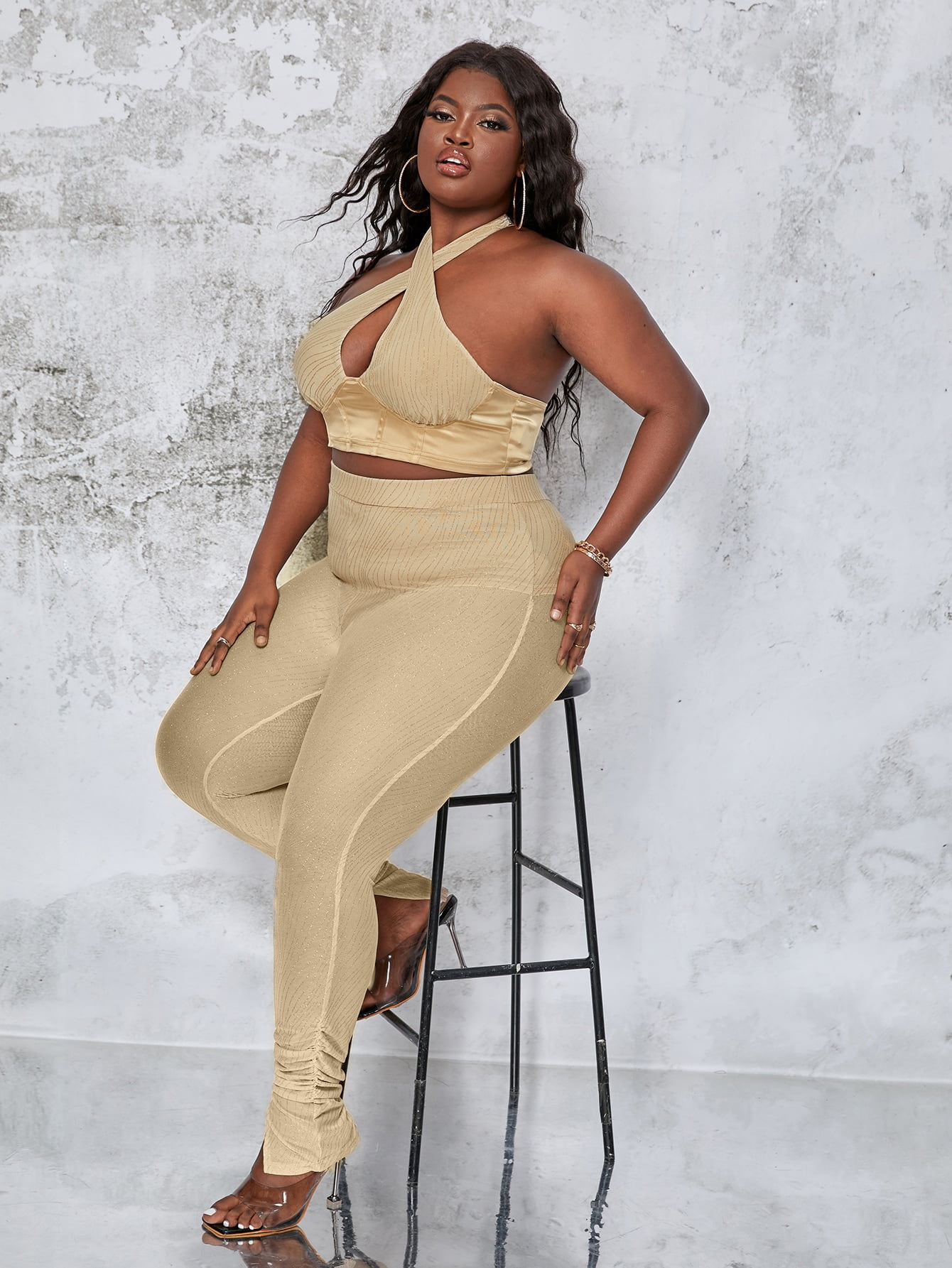 Women's Plus Tied Backless Glitter Crop 