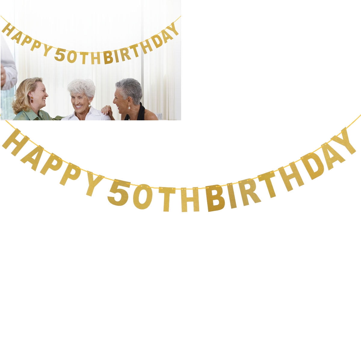 Happy 50th Birthday Banner - Gold Glitter Garland For Milestone Party Decor (5 Meter Length) - View #10