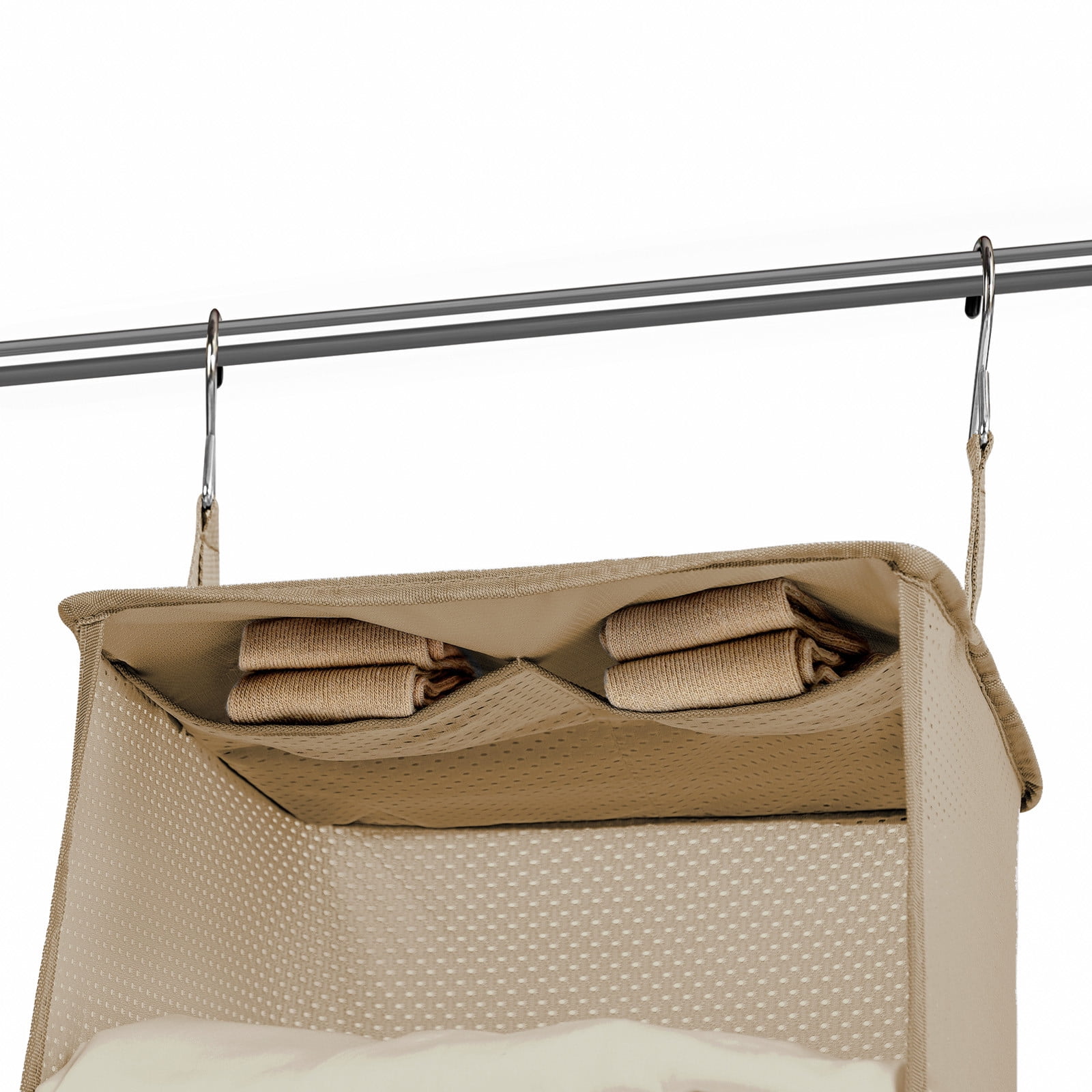 Hanging Packing Cubes | Portable Closet Shelves Travel Garment Organizer | 3 Compartments with Pockets | Gray or Khaki
