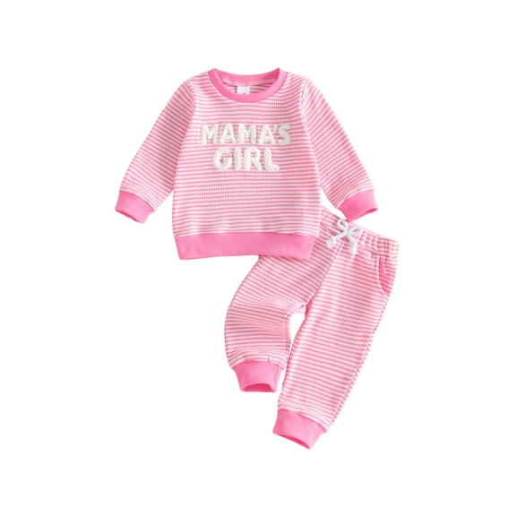 Loicainy Baby Toddler Girl 2-piece Outfit 6 12 18 24 Months 2T 3T Striped Long Sleeve Embroidery Letters Sweatshirt Pants Clothes Set