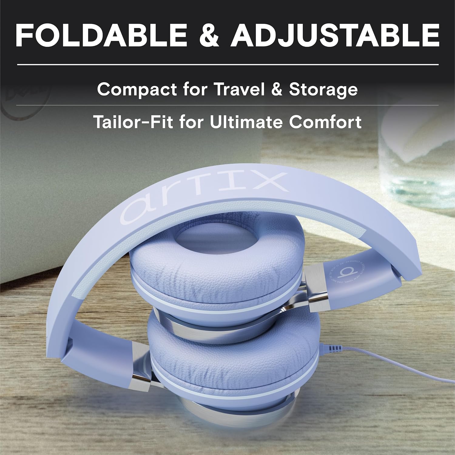 Artix CL750 Wired Headphones with Microphone, On-Ear Head Phones with Mic, Lavender
