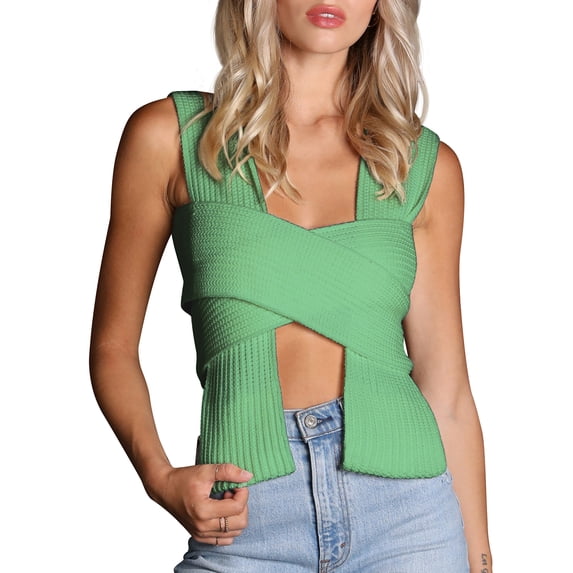 Doublju Women's Sleeveless Multi Way Styling Sweater Top