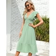 thumbnail image 2 of 2024 Summer Women's V Neck Short Sleeve Dress High Waist A line Dress Flowy Ruffle Shirred Swing Midi Dresses, 2 of 8