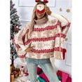 thumbnail image 6 of Women's Christmas Sweaters Snowflake Pattern Batwing Long Sleeve Loose Knit Poncho Sweater Pink L, 6 of 10