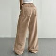 thumbnail image 5 of Mohiass Corduroy Pants Women Baggy Button High Waisted Wide Barrel Leg Lounge Pants Fall Business Casual Work Trousers with Pockets Khaki M, 5 of 6