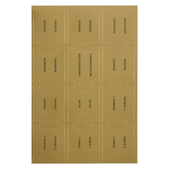 Christian Art Gifts Bible Indexing Tabs for Men & Women: Gold Self Adhesive Pre-cut Index Labels, Extra Study Stickers, 66 Bible Book Names Old & New Testament, 6 Easy Peel & Stick Sheets, Black Text