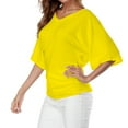 thumbnail image 3 of JUUYY Womens Casual Solid Color Short Sleeve Boat Neck/V Neck Dolman Top T Shirt with Side Shirring Yellow XL, 3 of 6