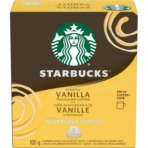 Starbucks Creamy Vanilla Flavored Coffee, Capsules for Nespresso Vertuo, 8 count, 100g/3.5 oz