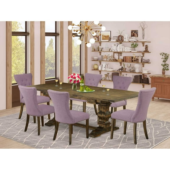 East West Furniture Table Top- Table Pedestal Parson Chairs, LAGA7-77-40