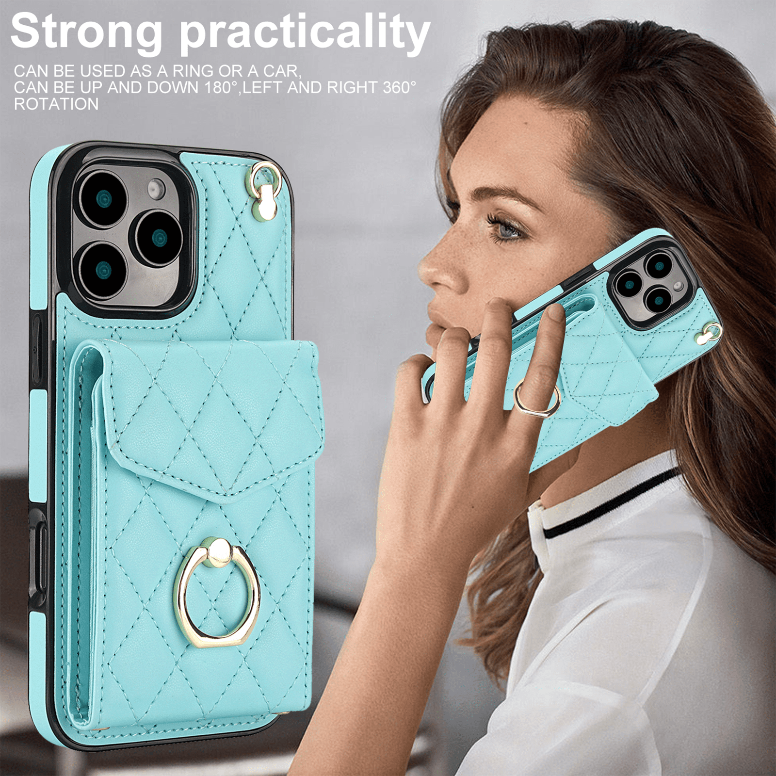 Asuwish Wallet RFID Blocking PU Leather Cell Phone Case with Tempered Glass Screen Protector, Wrist Strap for iPhone 16 Pro, Teal