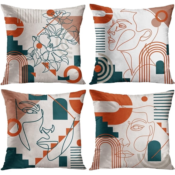 Throw Pillow Covers 18x18 Inches Home Decor Set of 4 Pillow Cases Decorative for Bed Sofa Cushion Couch Outdoor Turquoise Pillowcases(Abstract Painting)