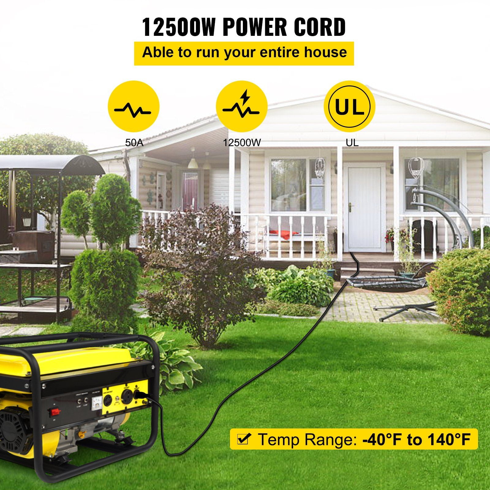 Zaverox 40FT 50A RV Generator Cord, 6/3+8/1 AWG NEMA 14-50P to Bare Wire for Camp Power