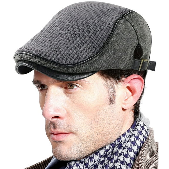 Mens Flat Newsboy Cap Adjustable Beret Hat Stitching Knitted Peaked Cap Gift for Father Casual Driving Hat