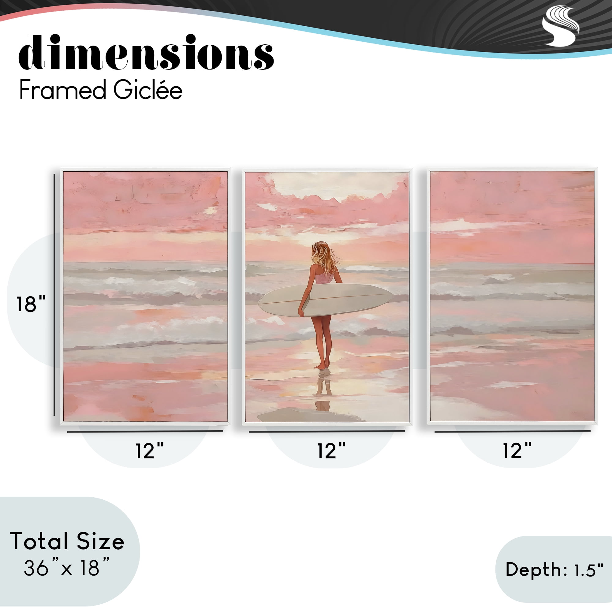Stupell Industries Pink Sky Surfer Sunrise 3 Piece White Framed Giclee Art Set, design by LSR Design Studio
