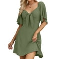 thumbnail image 4 of UVN Summer Dresses for Women Short Sleeve V Neck Midi Dress Elegant Bow Tie Beach Sundress, 4 of 9