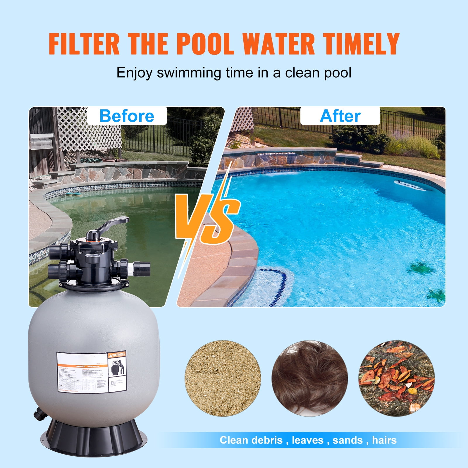 VEVOR 22" Sand Filter Above Inground Swimming Pool Sand Filter with 7-Way Valve