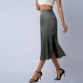 thumbnail image 5 of Satin High Waisted Midi Skirt with Side Slit for Women, Drapey Solid Color Elegant Skirt, 5 of 7