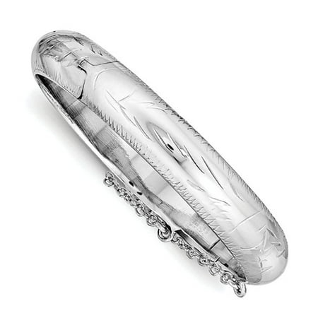 Sterling Silver 5.5in Rhodium-plated Just Like Mommy Text. w/Safety Hinged Child's Bangle Bracelet