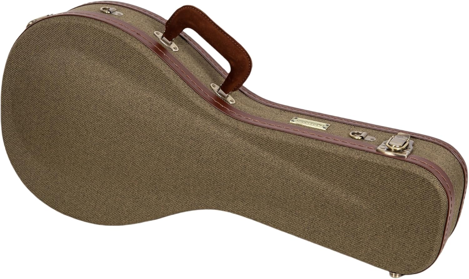 Crossrock Master Series- Wooden F-style Mandolin Case- Security Lock, Genuine Leather Handle, Reinforced Hardware, Metal Feet, Storage Space- Olive Green