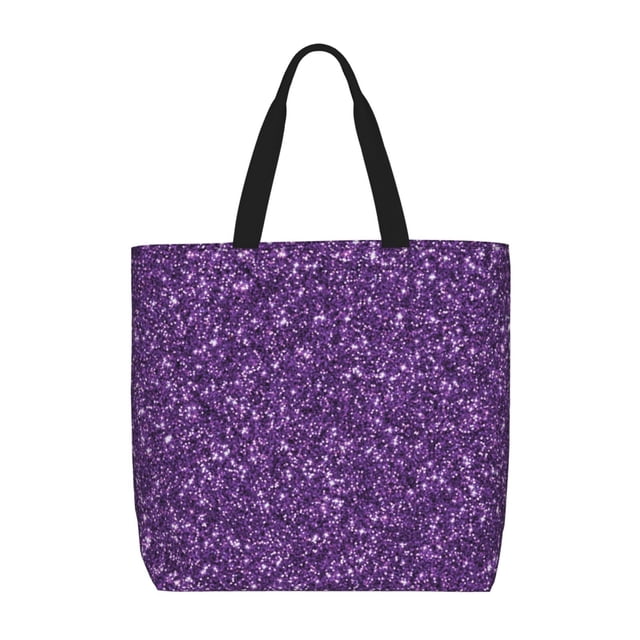 Fotbe Purple Glitter Bolsa Tote con Estampado para Mujer, Bolsos con Cremallera, Bolsa de Hombro Casual de Gran Capacidad con Bolsillos Internos