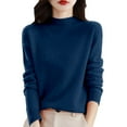 thumbnail image 2 of Merino Wool Sweaters for Women Long Sleeve Mock Neck Loose Pullover Tops Soft Warm Cozy Lightweight Wool Knit Sweater Dark Blue XL, 2 of 5
