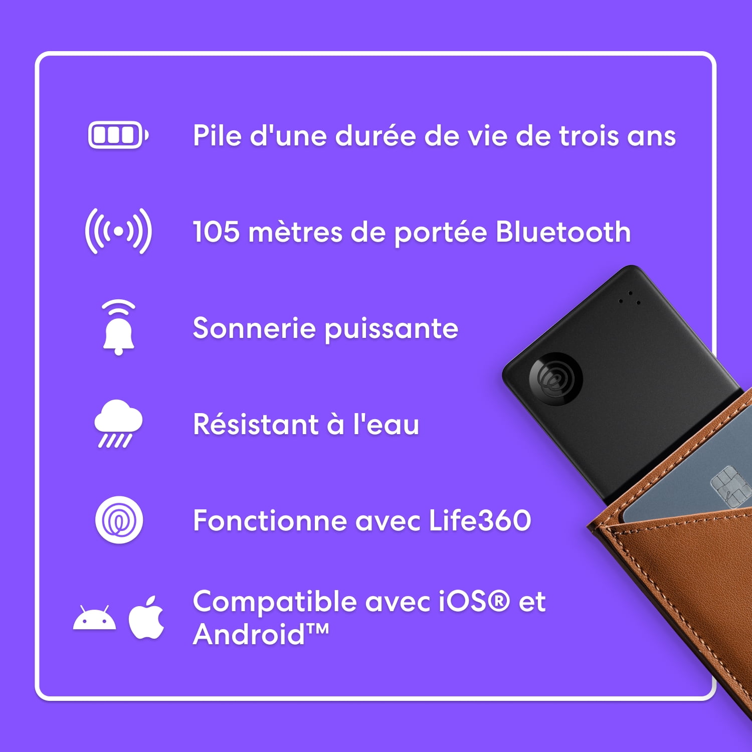 Life360 Tile Starter Pack (2024)  tracker Bluetooth, compatible avec iOS et Android. Mate Noir, Slim Noir
