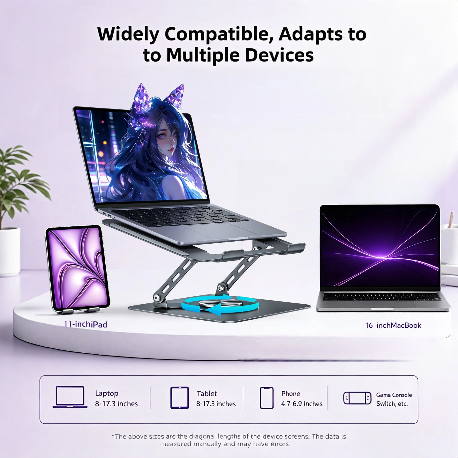 YMWVH Laptop Stand for Desk, Computer Stand with 360 Rotating Base, Ergonomic Laptop Riser for Collaborative Work, Foldable & Portable Laptop Stand Fits for All 10-16"