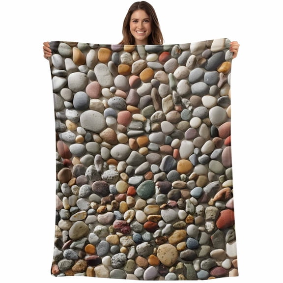 Colorful Stones Blanket Soft Cozy Warm Throw Blanket for Couch, Plush Fuzzy Flannel Fleece Blankets for Sofa, Farmhouse Stones Modern Art Bed Blankets Lightweight Gifts for Women, 32"x48"