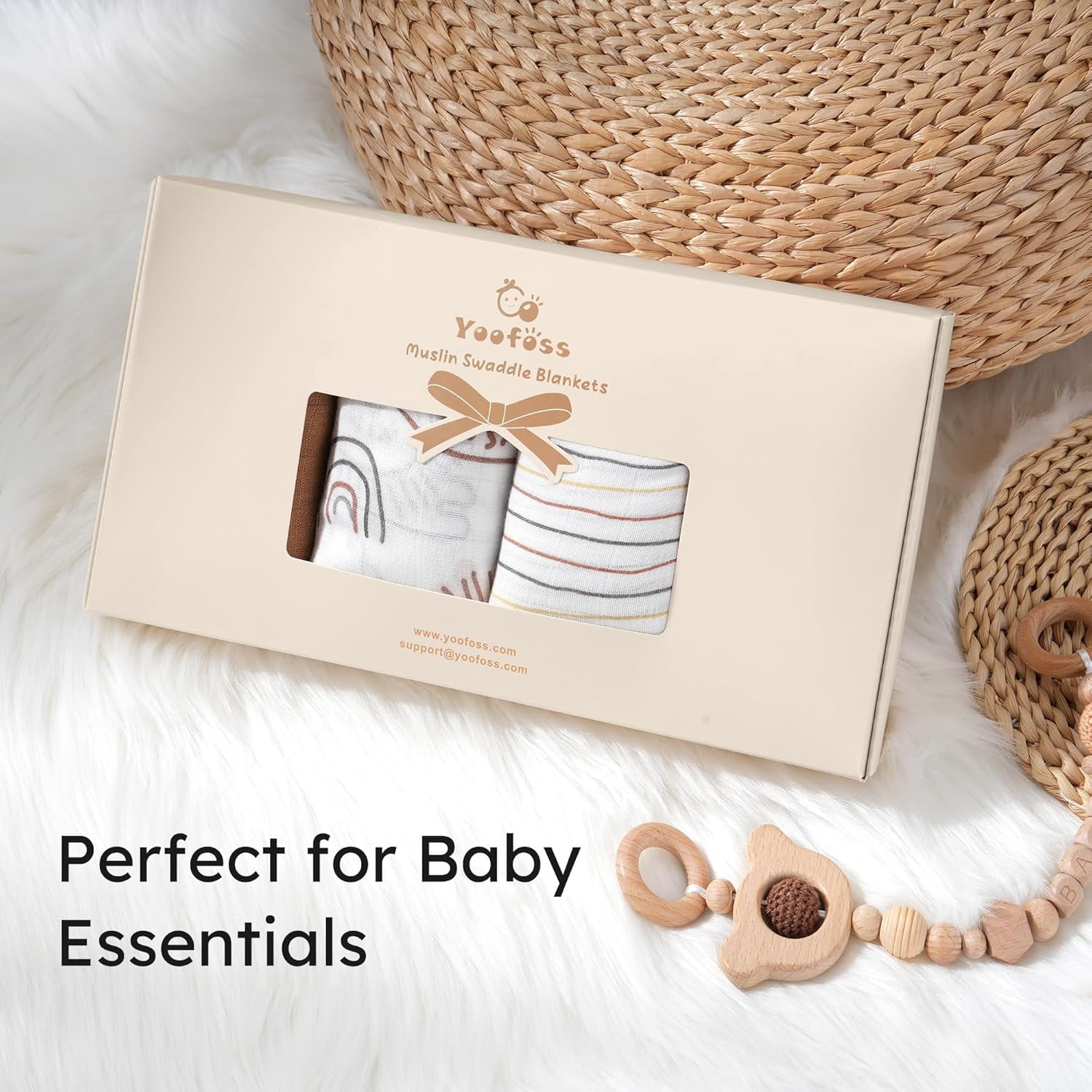 Yoofoss Muslin Swaddle Blankets, Organic Baby Blankets, 47 x 47 Inches Receiving Blanket 4-Pack for Baby Boys and Girls, Baby Essentials for Newborns Soft Breathable Coffee & Brown