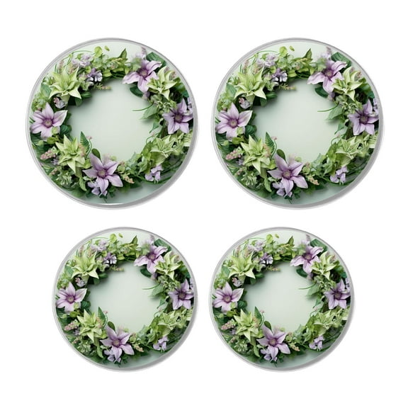 Metal Stove Burner Covers 4 Pcs Metal Round Stove Burner Covers 8Inch And 10Inch ,Purple Flower with Green Leaves multicolor, for Home Decor Cooktop Decorative