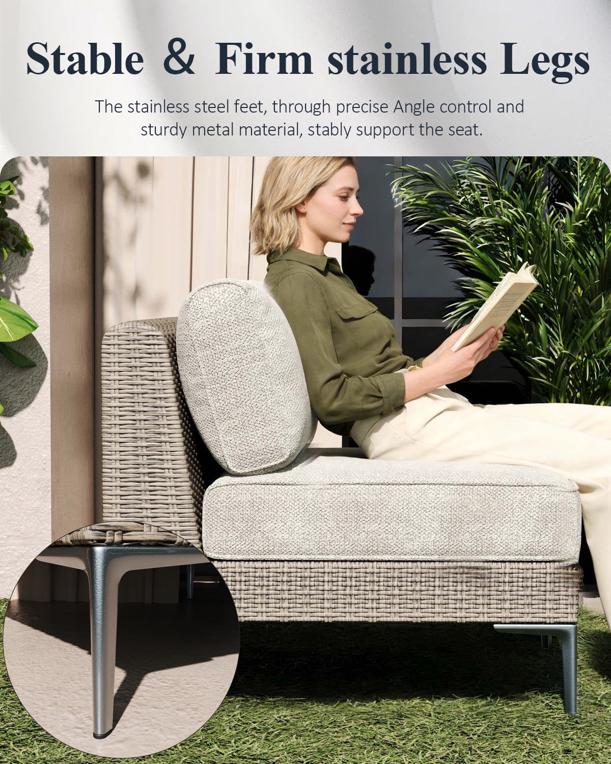 LayinSun 8-Piece Wicker Rattan Patio Furniture Set, Deep Seating Outdoor Modular Sectional Sofa Conversation Set with Thick Cushions for Lawn, Garden