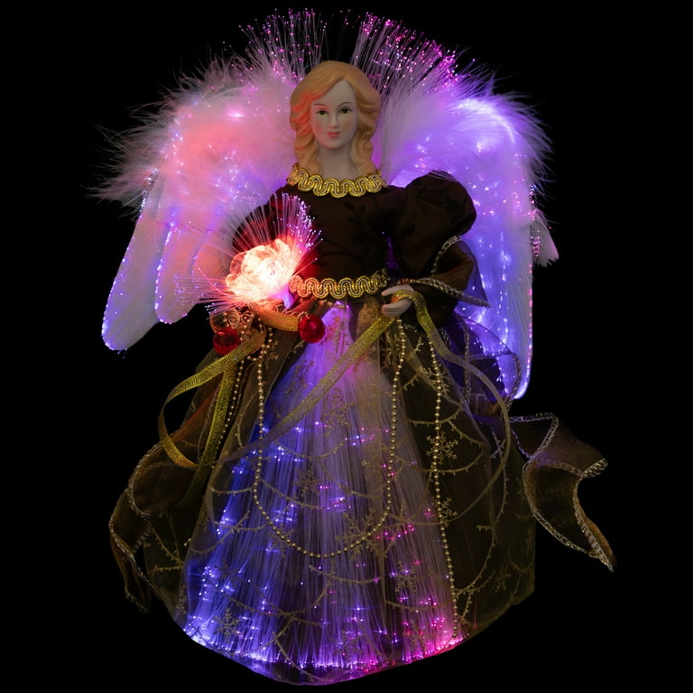 purple dressed black angel christmas light Northlight Color Changing Fiber Optic Christmas Angel Tree Topper - 12 inch