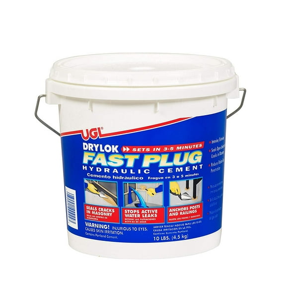 DRYLOK Fast Plug Hydraulic Cement - Powder, 3 Min Dry Time - 10-Pound, Gray