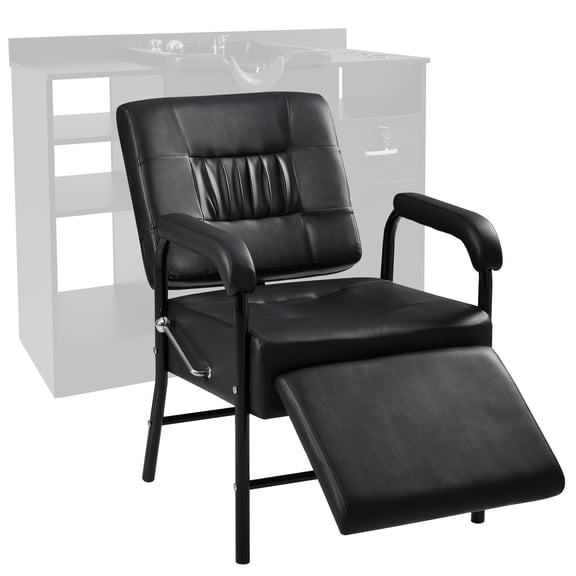 Reclining Shampoo Chair with Footrest for Salon, Hair Stylist Chair with Metal Frame and PU Leather, Black
