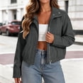 thumbnail image 6 of HAPIMO Women Faux Suede Jacket Zipper Standing Collar Coats Elastic Hem Cropped Outerwear Long Sleeve Fall Fashion Jackets with Pockets Gray XXL, 6 of 9