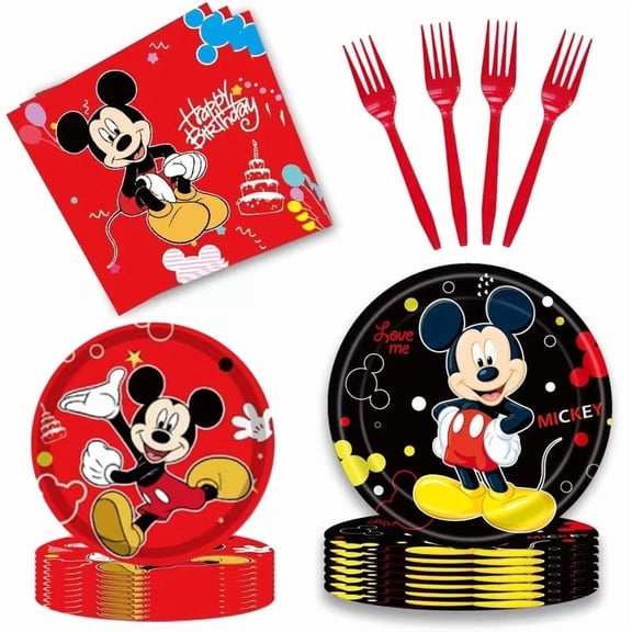 50 pcs Mickey Birthday Party Supplies, Include 20 Plates, 20 Napkins and 10 forks for Cartoon Decorations
