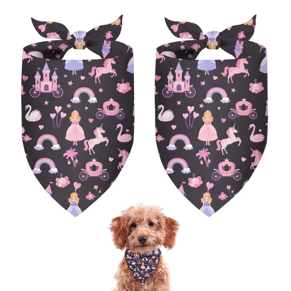 Dog Bandana 2 Pack,Fantasy Princess Unicorn Pattern Bandanas for Dogs,Cat Bandana,Small/ Large Dog Bandana 2 Size,Dog Bandanas