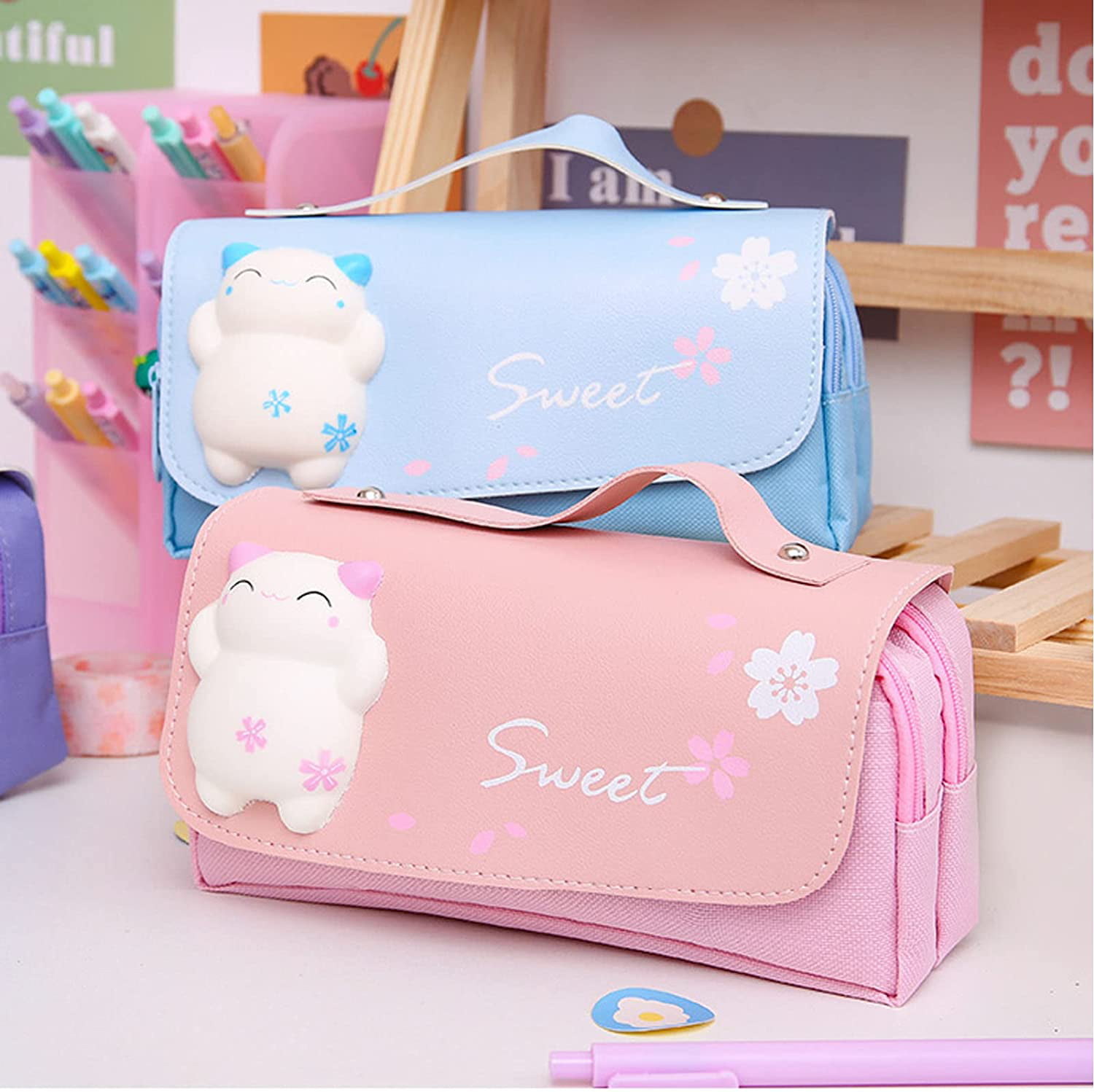 Kawaii Pencil Case Cute Cartoon Bendy Pencilcase Pen Holder Bag for  Students Double Zipper Large Capacity Leather Cosmetic Bags - Price history  & Review, AliExpress Seller - Sunny Craft
