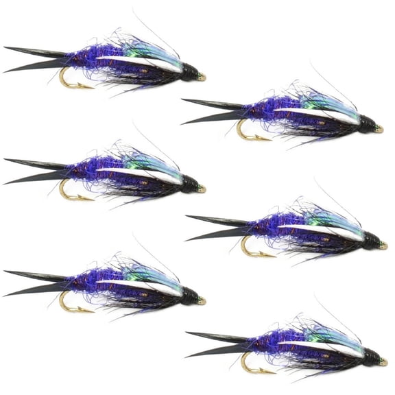 The Fly Fishing Place Double Bead Purple Psycho Prince Nymph Fly Fishing Flies - 6 Flies Hook Size 12