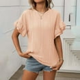 thumbnail image 4 of Sakmal Crew Neck Shirts For Women Lace Short Sleeve Ruffle Fashion Tops Slim Casual T-Shirts Vacation Outfits For Women, 4 of 7