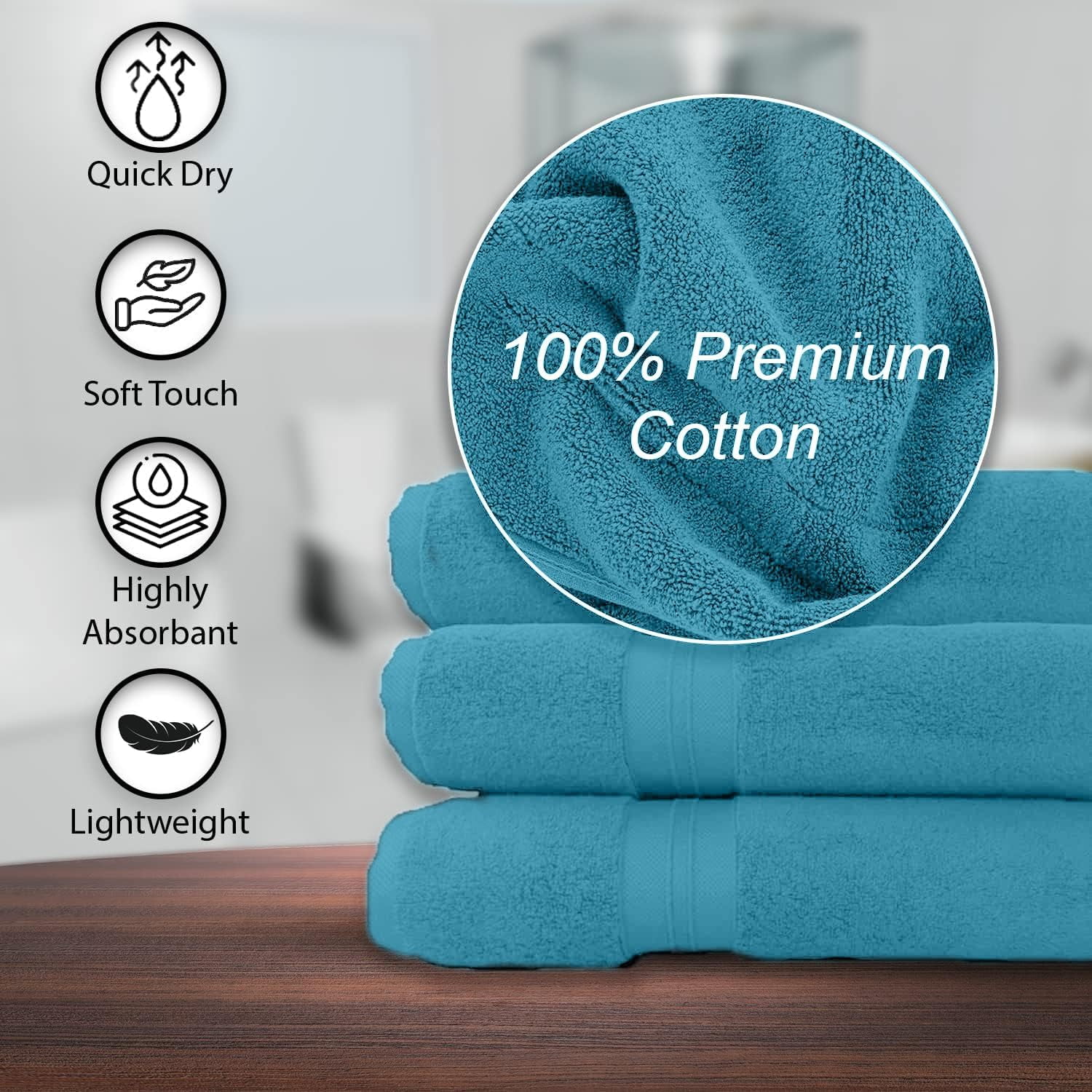 KAHAF COLLECTION 100% Cotton Bath Towels, 24x48 Pack of 6 Towels, Quick Dry, Highly Absorbent, Soft Feel Towel, Gym, Spa, Bathroom, Shower, Pool, Luxury Soft Towels (Aqua, 24x48-6 Pack)