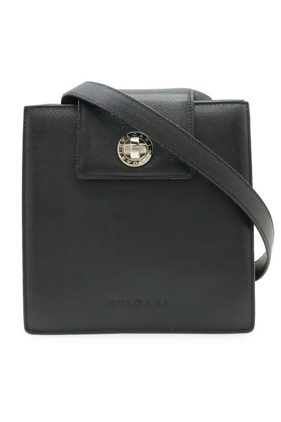 Pre-Owned BVLGARI Bulgari Turnlock Shoulder Bag, Embossed Leather, Black, 37628